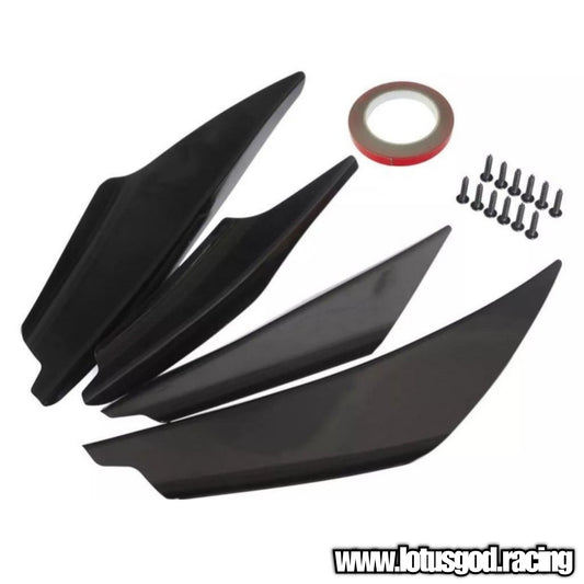 4 X Universal Black | Carbon Fiber Print Front Bumper Rear Splitter Fin Canard Shark Fin Set