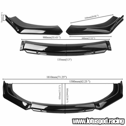 4 Pieces Custom Universal Front Car Bumper Splitter Bodykit Black ABS Plastic Lips