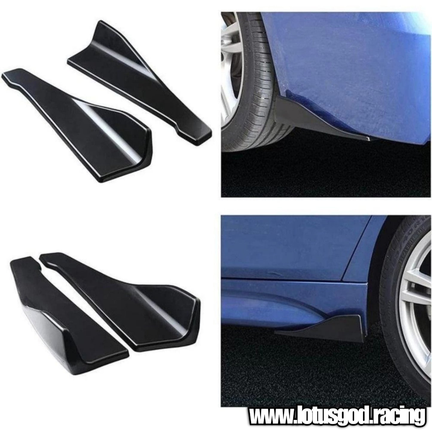 2 X Universal Black ABS Side Skirt Fin / Rear Bumper Bodykit Add On Lip Diffuser Extension