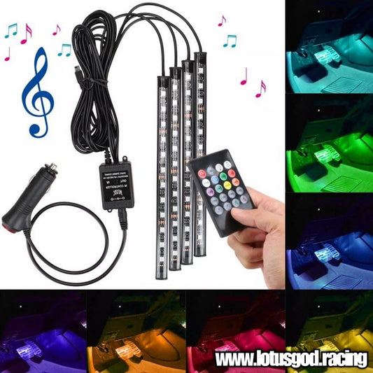 12v Cigarette Lighter Socket 48 LED Strip Dancing Disco Light + Remote Control Wireless Music Control 7 Colors RGB Car Interior Lights Kit