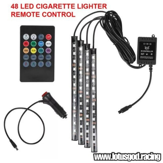 12v Cigarette Lighter Socket 48 LED Strip Dancing Disco Light + Remote Control Wireless Music Control 7 Colors RGB Car Interior Lights Kit