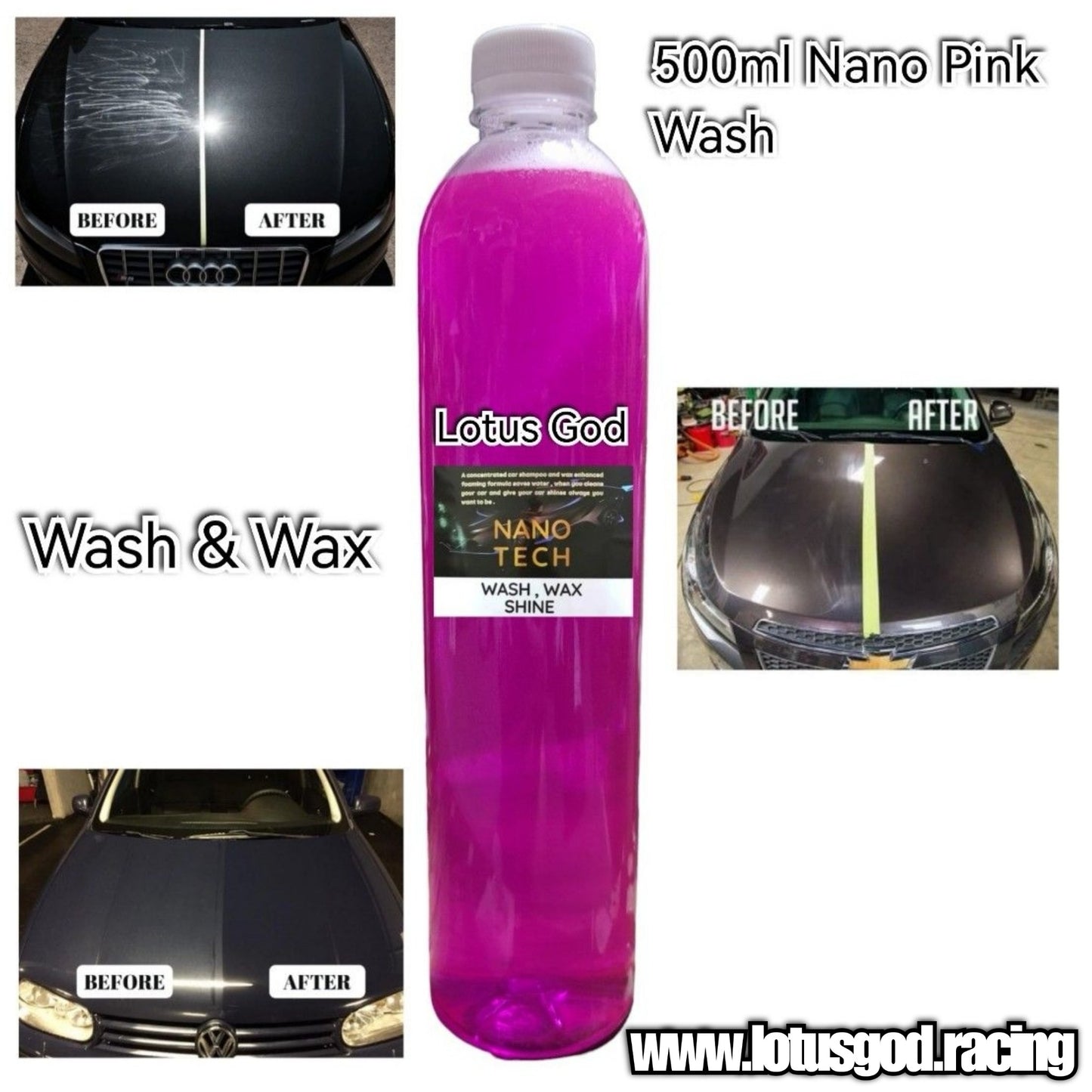 500ml Thick Pink Lady Nano Tech Wash + Wax & Shine Car Wash For Motorcycle Car Lorry Van Pick Up Etc