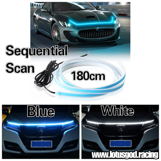 180cm 12V Super Blue | White Sequential Scan Mode Bright Led Light Car Hood Bonnet Strip Interior Ambient Neon Lamp