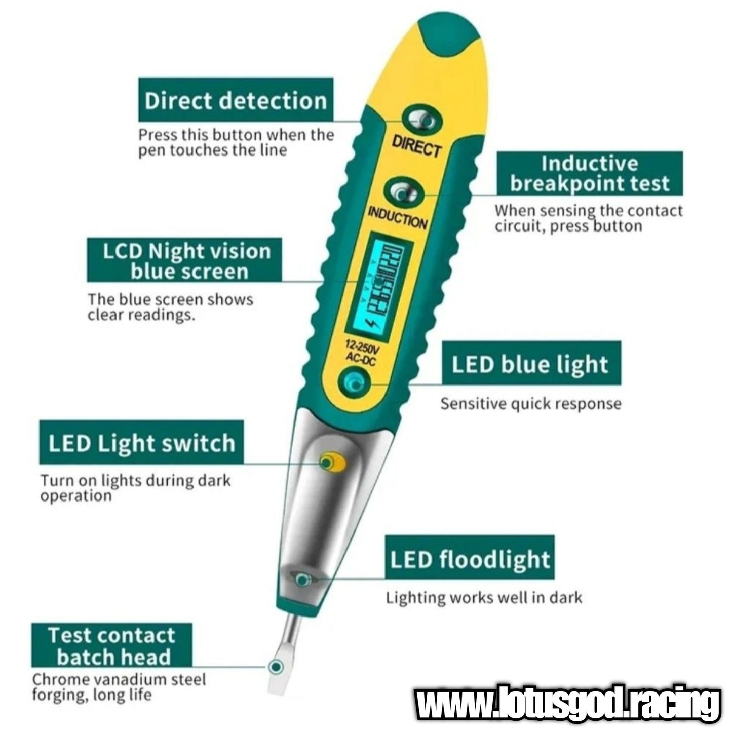 Red Led Test Pen Flat Screwdriver Tool For DC Voltage: DC 12V/36V/55V VAC Voltage: AC70-250V