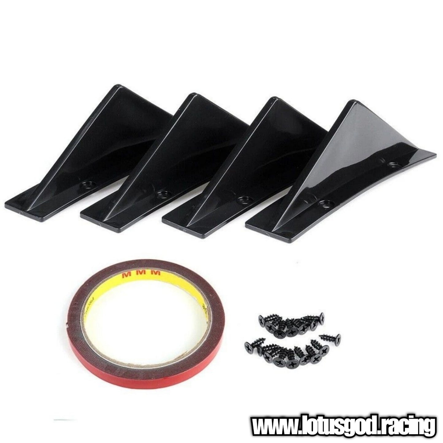 Universal 4 Pieces Of Rear Bumper Glossy Black Lip Diffuser Shark Fins Bodykit For Car Lorry Van Pick Up Etc