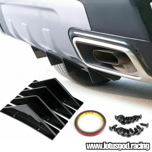 Universal 4 Pieces Of Rear Bumper Glossy Black Lip Diffuser Shark Fins Bodykit For Car Lorry Van Pick Up Etc