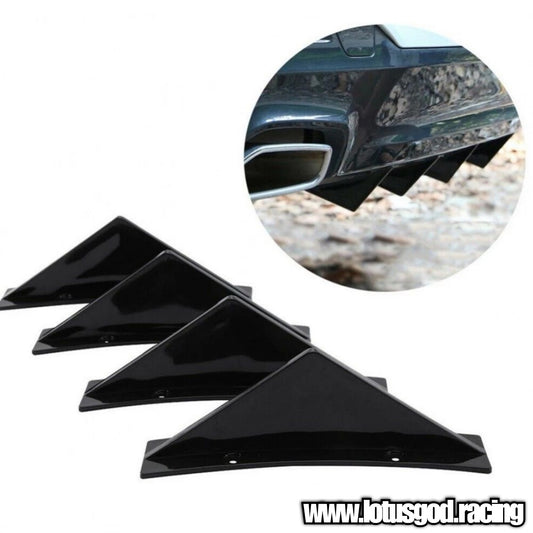 Universal 4 Pieces Of Rear Bumper Glossy Black Lip Diffuser Shark Fins Bodykit For Car Lorry Van Pick Up Etc