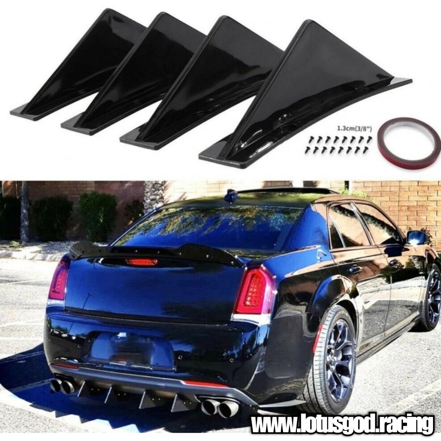 Universal 4 Pieces Of Rear Bumper Glossy Black Lip Diffuser Shark Fins Bodykit For Car Lorry Van Pick Up Etc