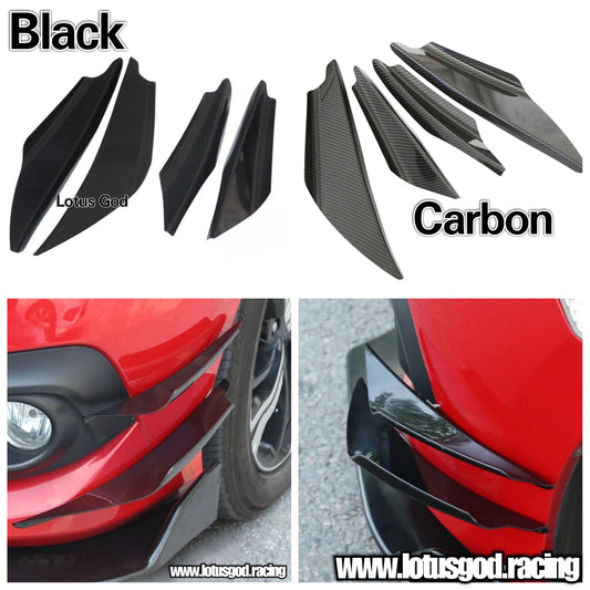 4 X Universal Black | Carbon Fiber Print Front Bumper Rear Splitter Fin Canard Shark Fin Set