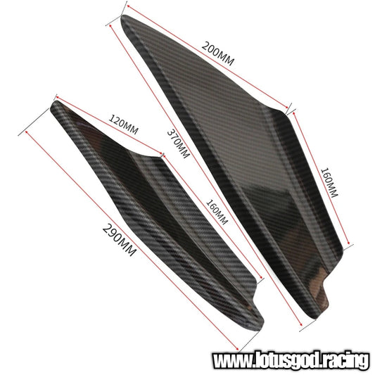 4 X Universal Black | Carbon Fiber Print Front Bumper Rear Splitter Fin Canard Shark Fin Set