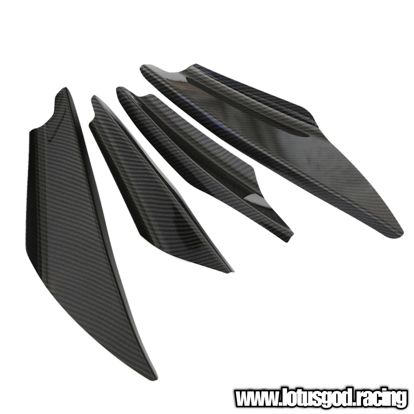 4 X Universal Black | Carbon Fiber Print Front Bumper Rear Splitter Fin Canard Shark Fin Set