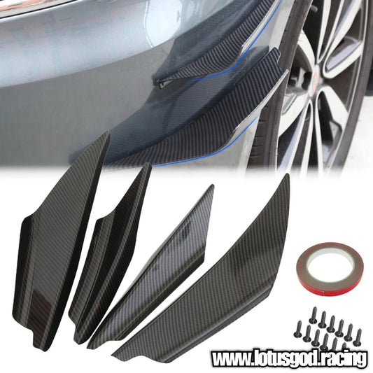 4 X Universal Black | Carbon Fiber Print Front Bumper Rear Splitter Fin Canard Shark Fin Set