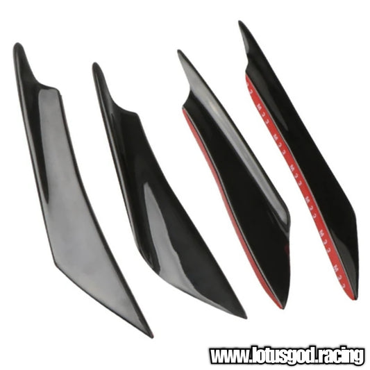 4 X Universal Black | Carbon Fiber Print Front Bumper Rear Splitter Fin Canard Shark Fin Set