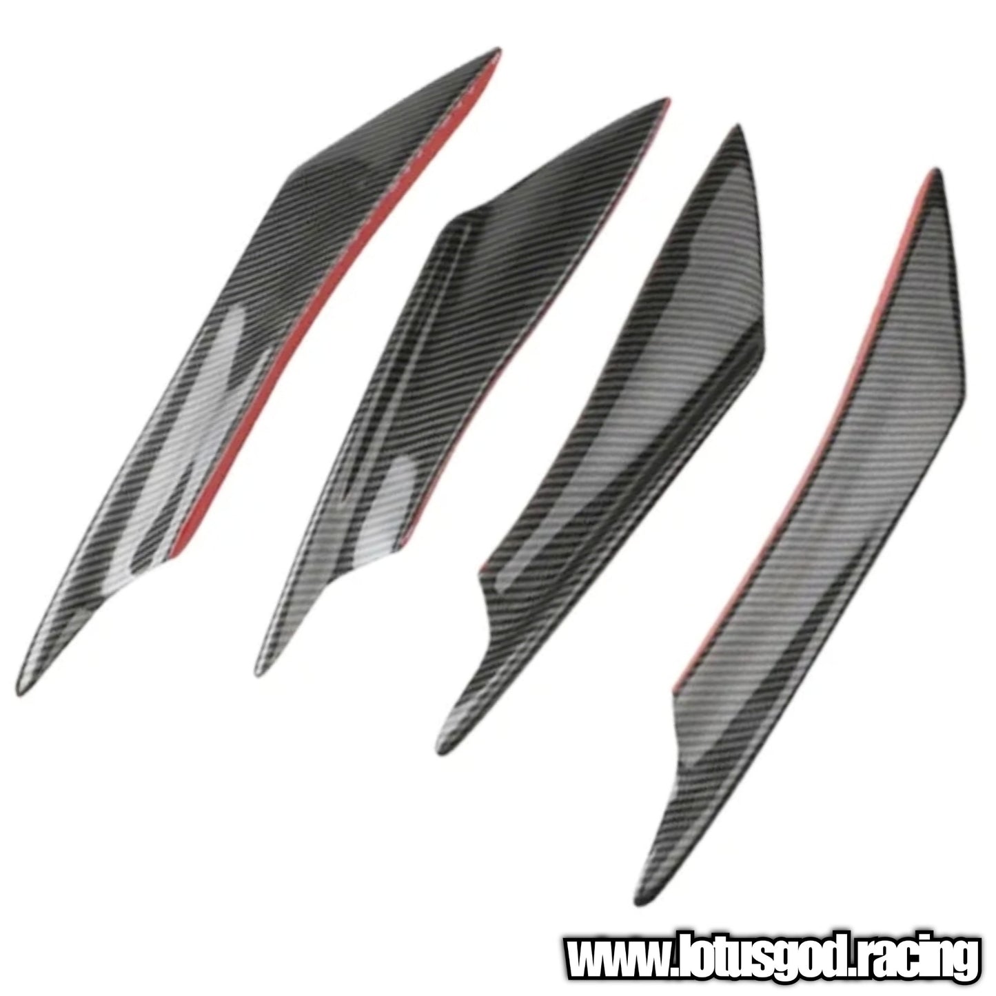 4 X Universal Black | Carbon Fiber Print Front Bumper Rear Splitter Fin Canard Shark Fin Set