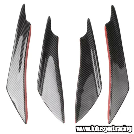 4 X Universal Black | Carbon Fiber Print Front Bumper Rear Splitter Fin Canard Shark Fin Set