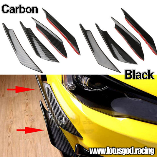 4 X Universal Black | Carbon Fiber Print Front Bumper Rear Splitter Fin Canard Shark Fin Set