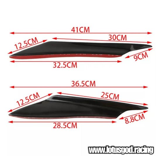 4 X Universal Black | Carbon Fiber Print Front Bumper Rear Splitter Fin Canard Shark Fin Set