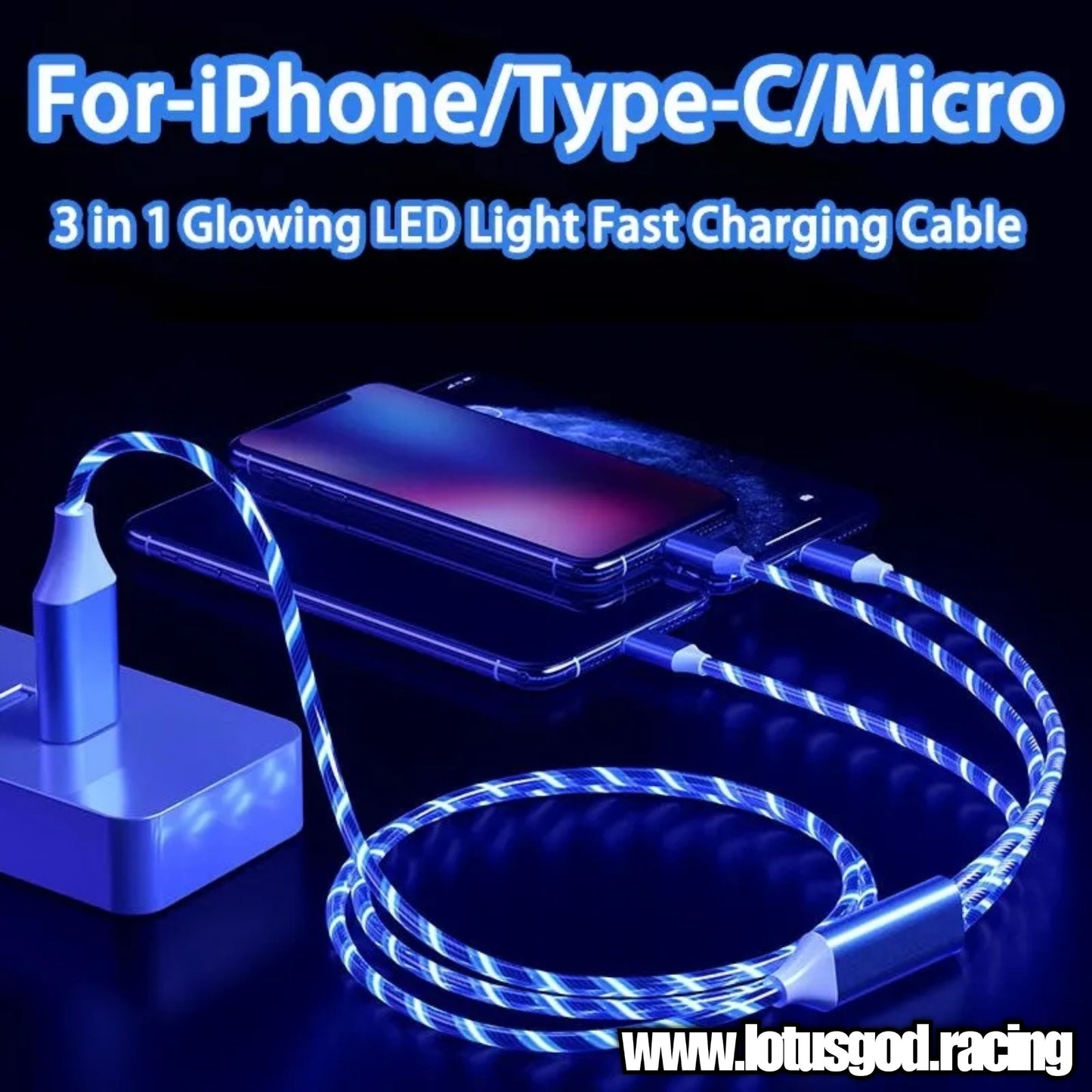 3 in 1 Super Led Glowing Dream Light 3A Fast Charging Micro USB Type C For iPhone Samsung Xiaomi Redmi Phone Charger USB Cable