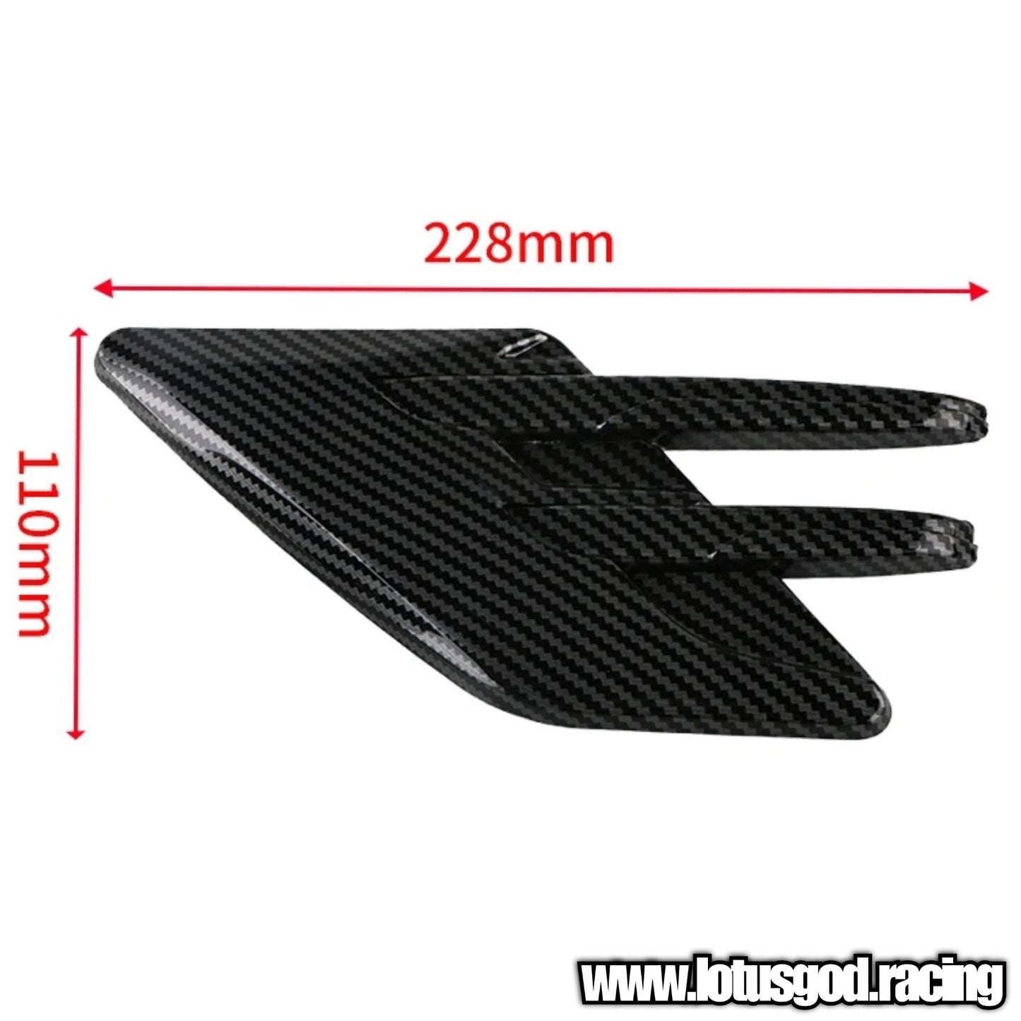 Universal Black | Carbon Fiber Print Front Fender Bumper Air Flow Intake Shark Fin Panel Grill Vent