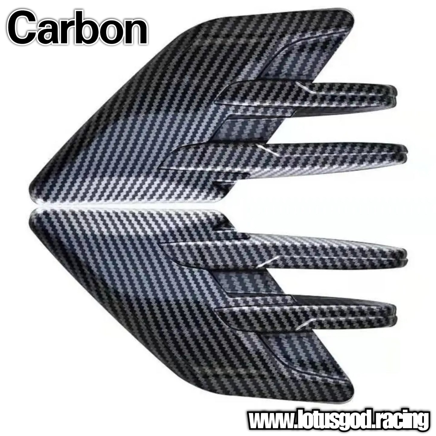 Universal Black | Carbon Fiber Print Front Fender Bumper Air Flow Intake Shark Fin Panel Grill Vent