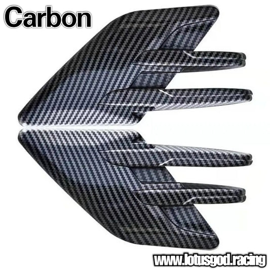 Universal Black | Carbon Fiber Print Front Fender Bumper Air Flow Intake Shark Fin Panel Grill Vent