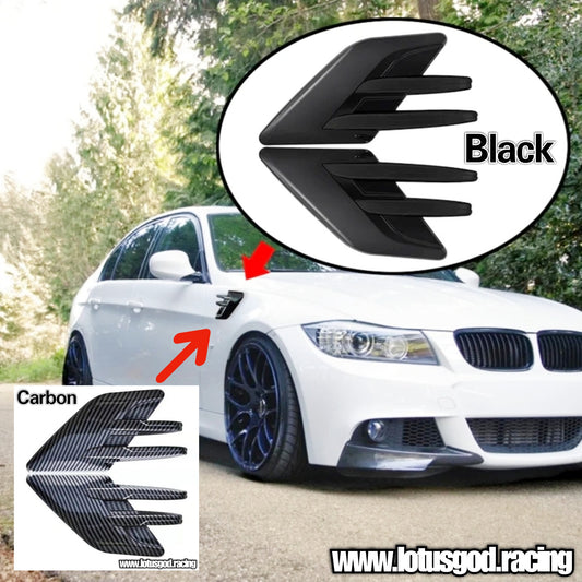 Universal Black | Carbon Fiber Print Front Fender Bumper Air Flow Intake Shark Fin Panel Grill Vent