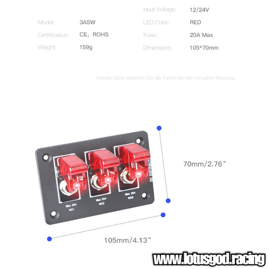 Racing Car 12V Ignition Red 3 Flip Up Down On Off Led Switch Silver Control Panel For All Dashboard