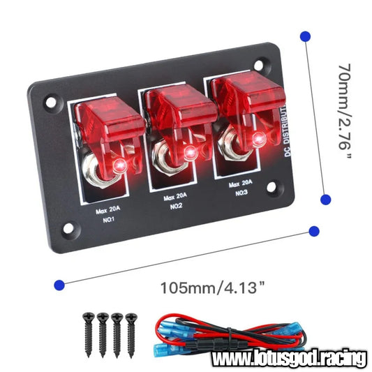 Racing Car 12V Ignition Red 3 Flip Up Down On Off Led Switch Silver Control Panel For All Dashboard