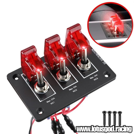 Racing Car 12V Ignition Red 3 Flip Up Down On Off Led Switch Silver Control Panel For All Dashboard