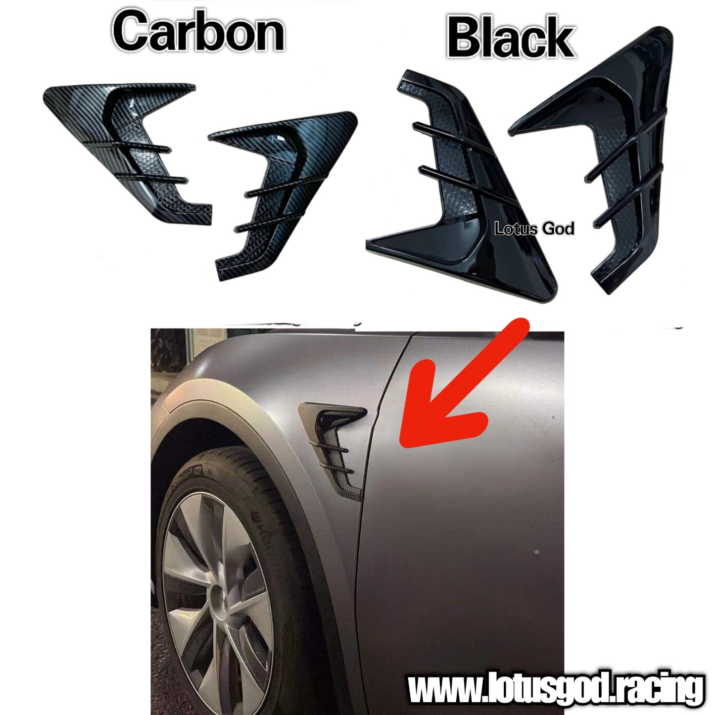 Universal Black | Carbon Fiber Front Rear Fender Bumper Air Flow Intake Shark Fin Panel Grill Vent