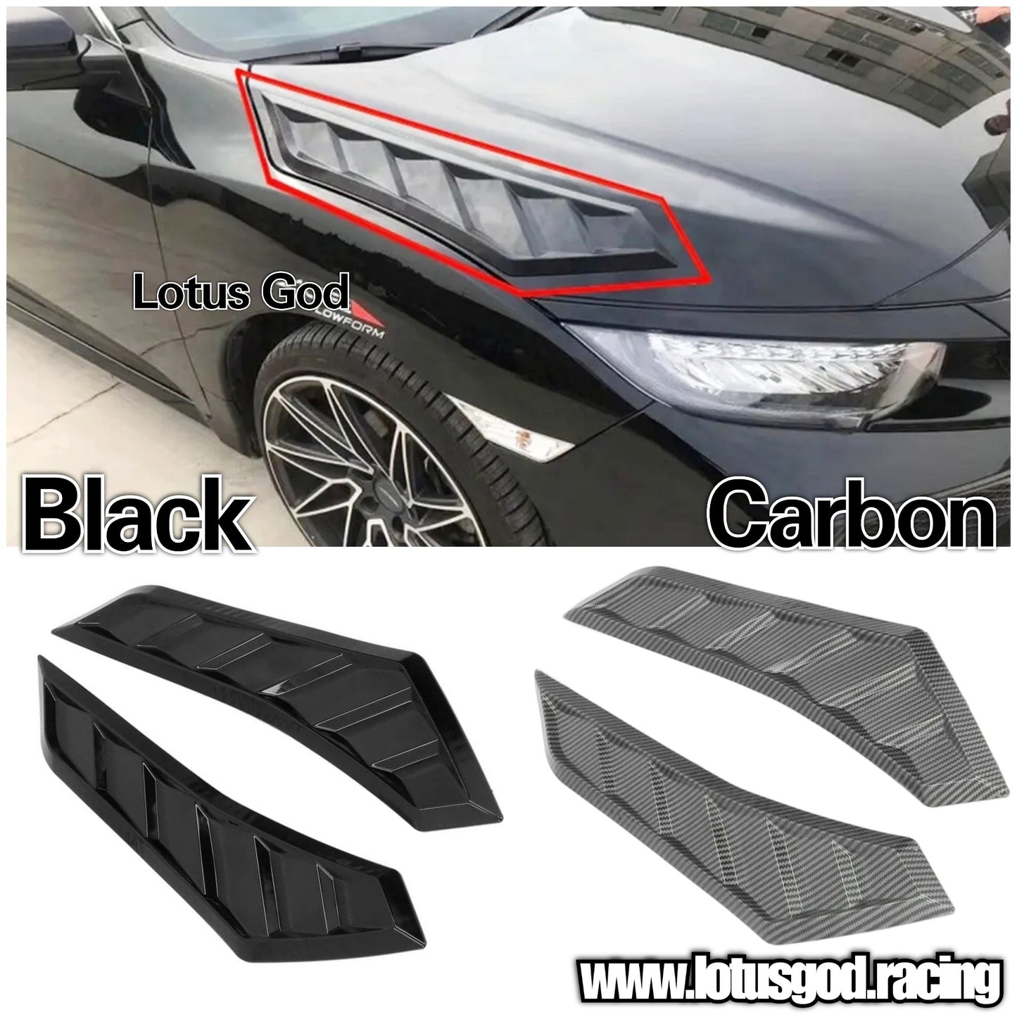 Universal Racing Look Front Bonnet Side Rear Fender Bumper High Air Flow Intake Shark Fin Panel Grill Vent