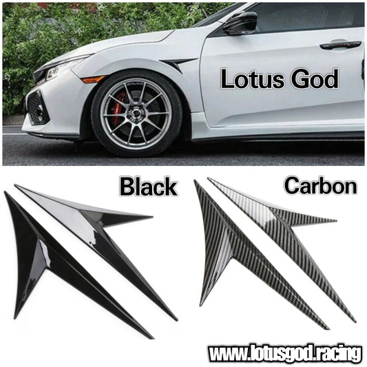 Universal Black | Carbon Fiber Front Rear Fender Bumper Arrow Intake Shark Fin Panel Grill Vent