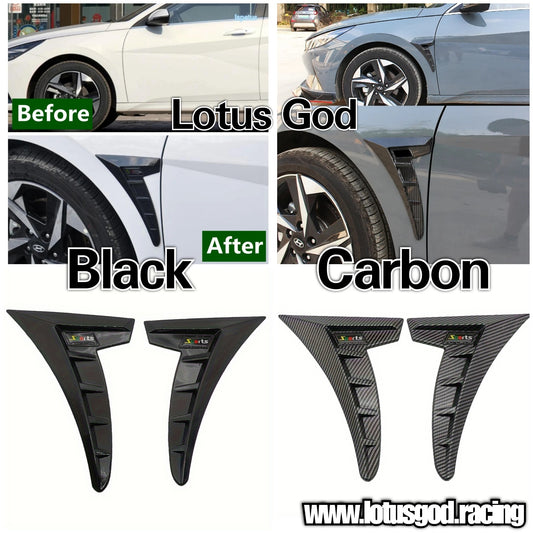 Universal Black | Carbon Fiber Front 7 Fender Bumper Air Flow Intake Shark Fin Panel Grill Vent