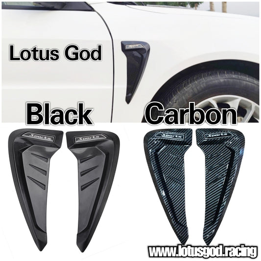 Universal Black | Carbon Fiber Front Fender Bumper Air Flow Intake Shark Fin Panel Grill Vent