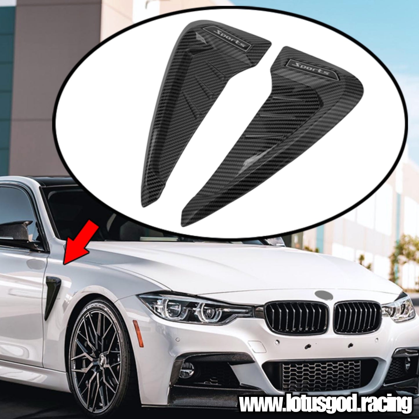 Universal Black | Carbon Fiber Front Fender Bumper Air Flow Intake Shark Fin Panel Grill Vent