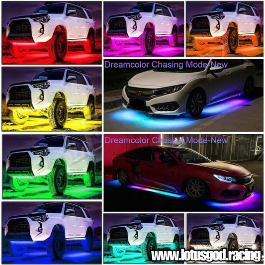 12 Volts Rainbow Dream LED Undercarriage RGBic Flexible Bottom Chassis Underglow Strip Light Waterproof Remote/APP Control Neon Underbody Light Lamp