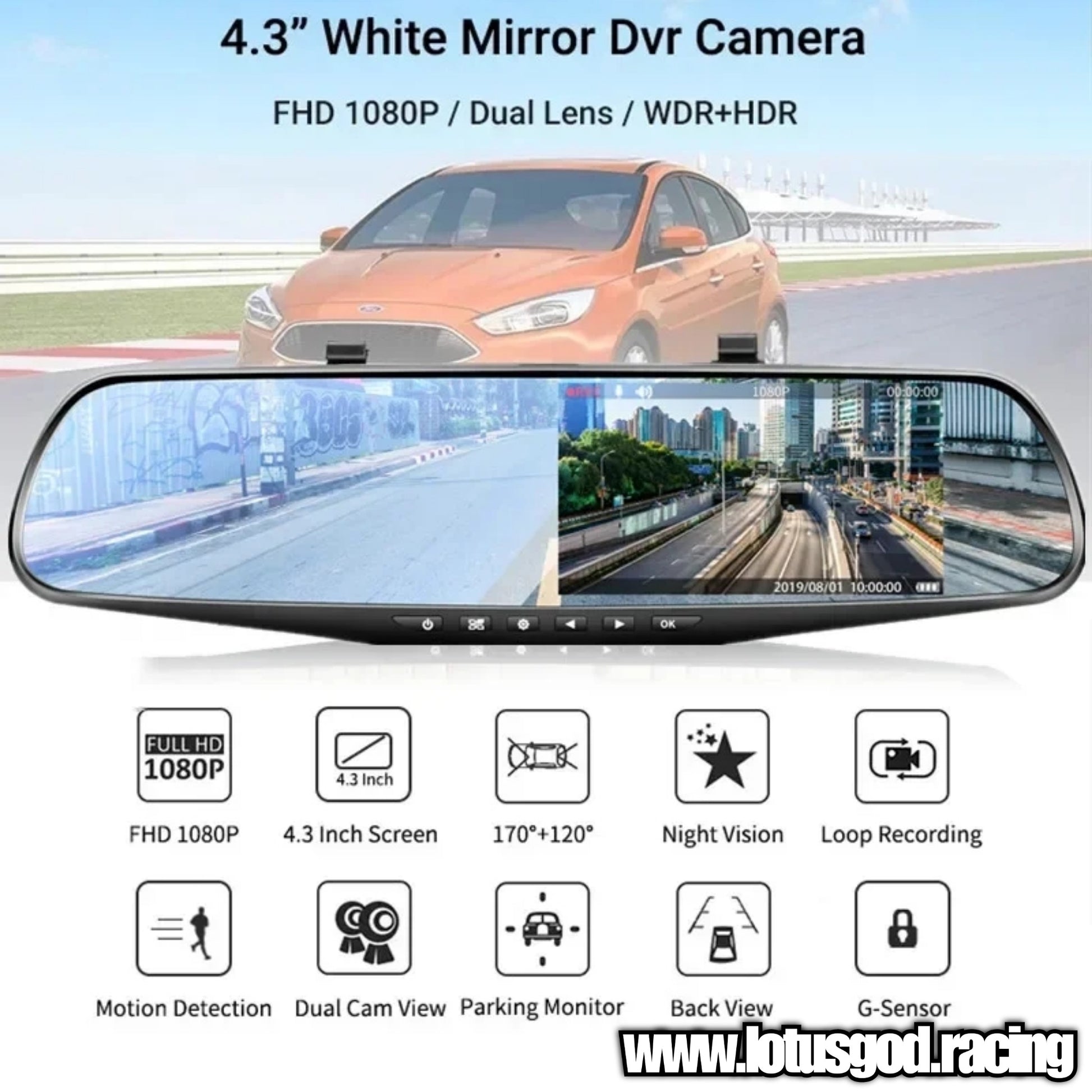 4.2 Inch Large Rear View Mirror Tachograph Dual Lens HD 1080P Front Ca –  Lotus God Car Accessories