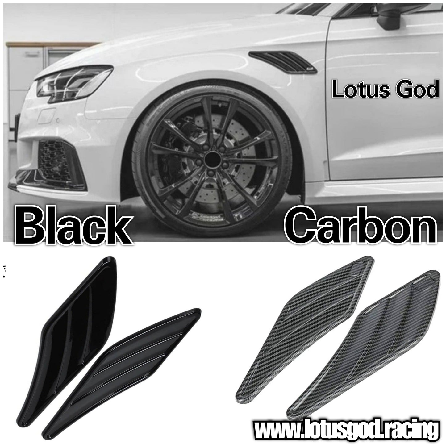 Universal RS Front Side Fender Bumper Display Air Flow Intake Shark Fin Panel Grill Vent Scoop