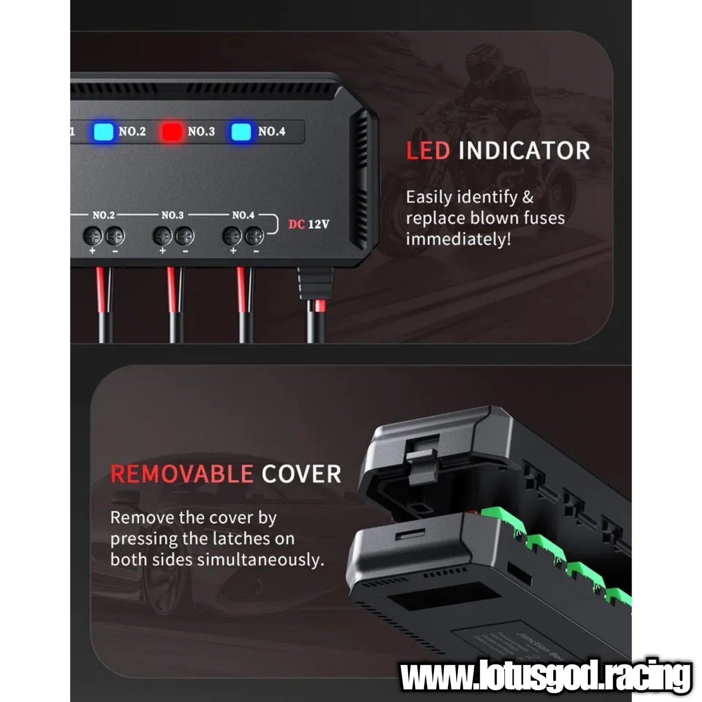 12 Volts Electrical Insulation Battery Protection Junction LED Indicator Light Heat Resistant 12V 4 Output Fuse Box