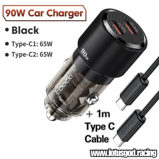 90W 2 X Type C Fast Charging Cigarette Lighter Socket Charger For Android Or Iphone Tablet Port Etc