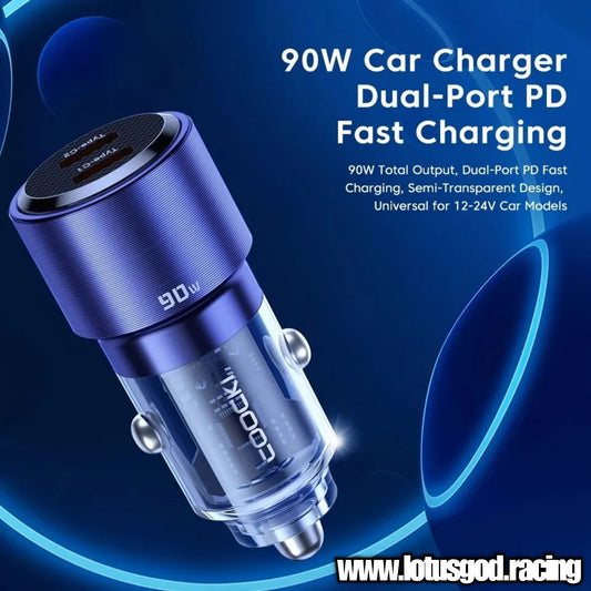 90W 2 X Type C Fast Charging Cigarette Lighter Socket Charger For Android Or Iphone Tablet Port Etc