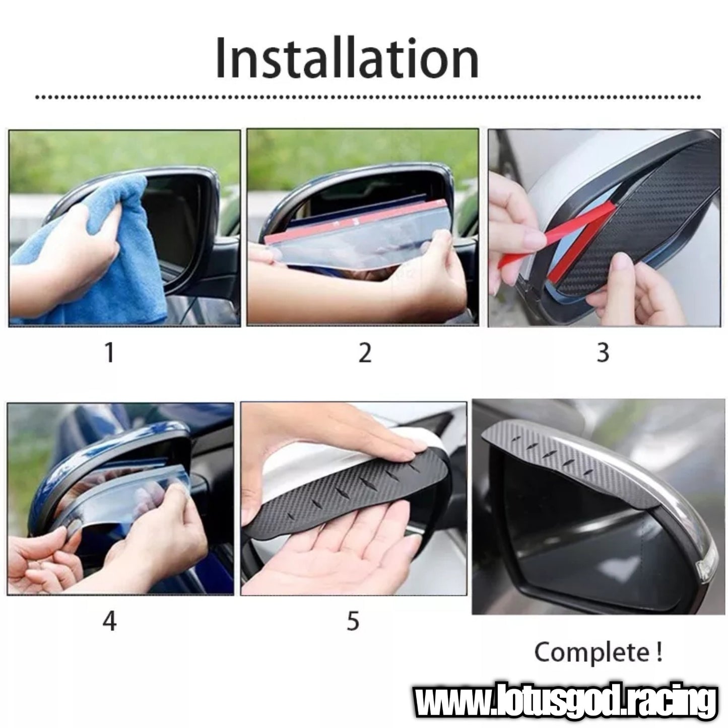 Universal Smoke Black | Carbon Fiber Print Sun Visor Side Mirror Waterproof Rain Eyebrow Rear View Rain Shield Flexible Protector For Car