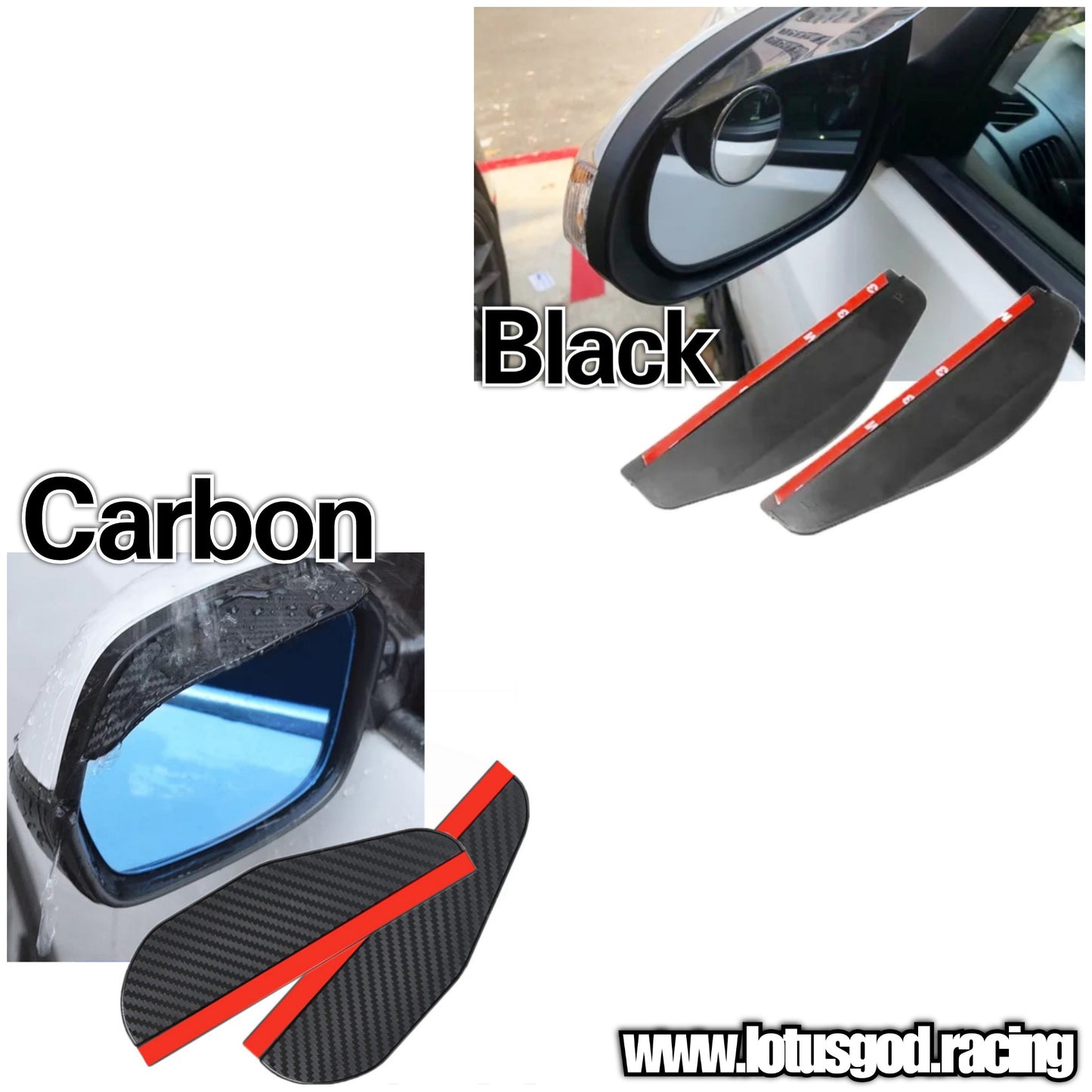 Universal Smoke Black | Carbon Fiber Print Sun Visor Side Mirror Waterproof Rain Eyebrow Rear View Rain Shield Flexible Protector For Car