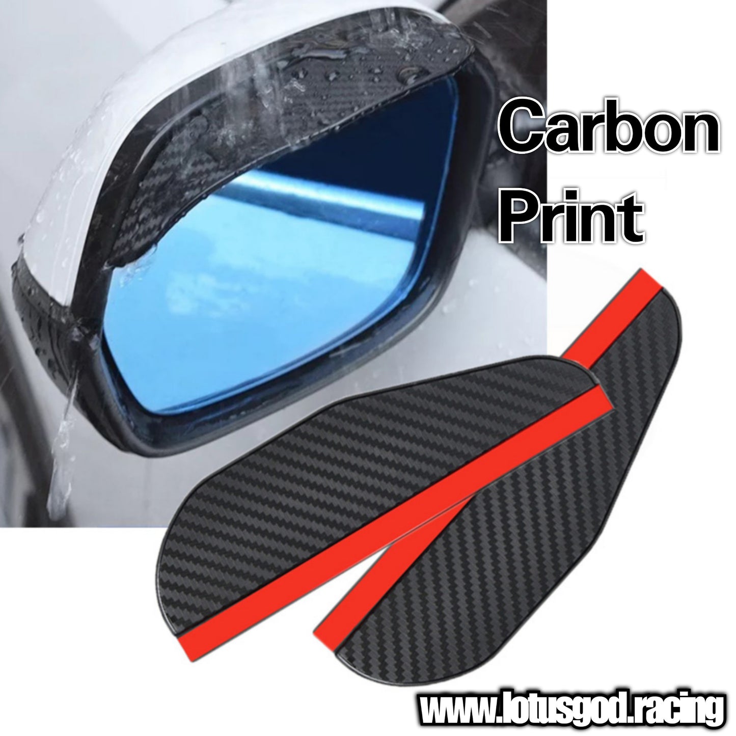 Universal Smoke Black | Carbon Fiber Print Sun Visor Side Mirror Waterproof Rain Eyebrow Rear View Rain Shield Flexible Protector For Car