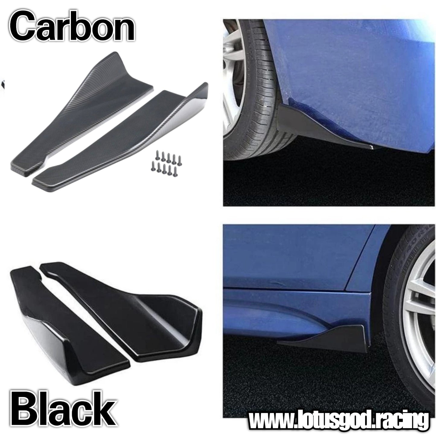 2 X Universal Black ABS Side Skirt Fin / Rear Bumper Bodykit Add On Lip Diffuser Extension