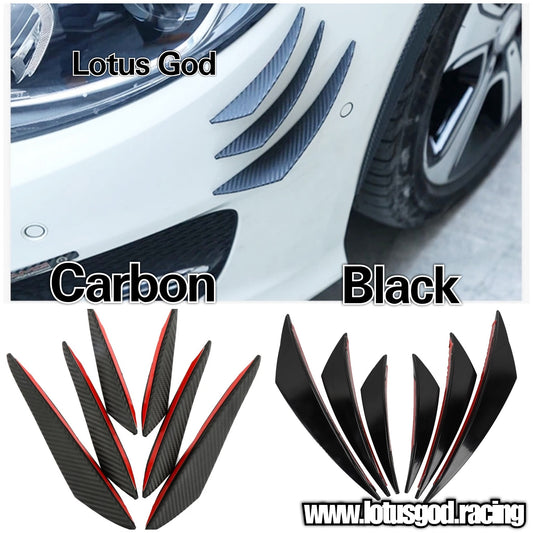 Universal 6 Pieces Flexible Black | Carbon Fiber Look Canard Splitter For Race Car Truck Van Lorry Front Bumper Boot Spoiler