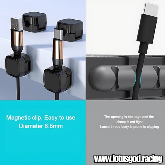 Black Magnetic Smooth Double Sided Tape Stick On Charger Iphone Android Phone Cable Holder Clips (1 Piece)