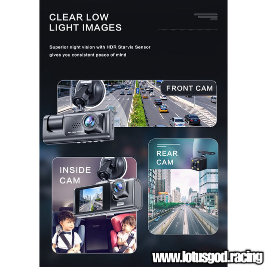 2 Front Dash Cam Dual Lens Adjustable Inside Camera + 1 Rear Cam 32gb Sd Card 2 Inch Screen G-sensor HD Night Vision Wide Angle Car DVR Driving Recorder (3 Cameras)