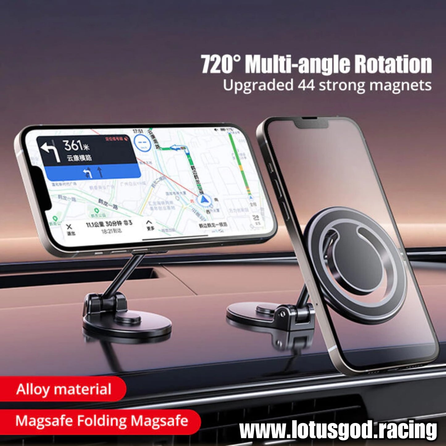 Universal 360 Degree Foldable Magnetic Car Phone Holder for MagSafe Dashboard Magnet Car Mount for iPhone Android Handphone Etc