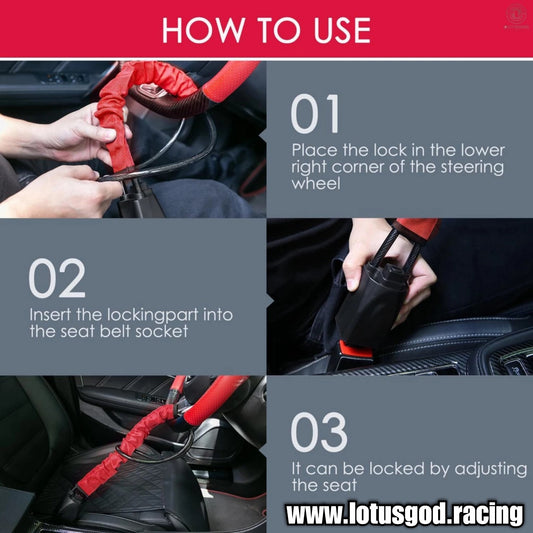 Universal Red Steering Wheel Seat Belt Lock Ultimate Theft Prevention For Your Expensive Vehicle